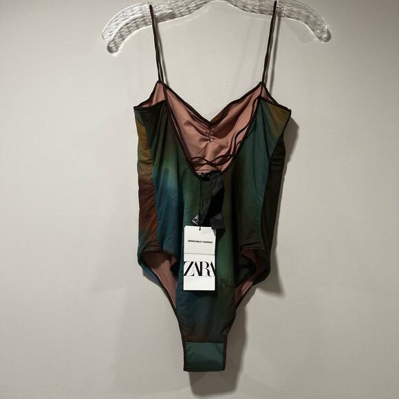 ZARA Printed Tulle Multicolored One Piece Swimsuit - Picture 6 of 9